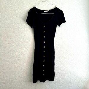 Black stretchy waffle dress with buttons down the front